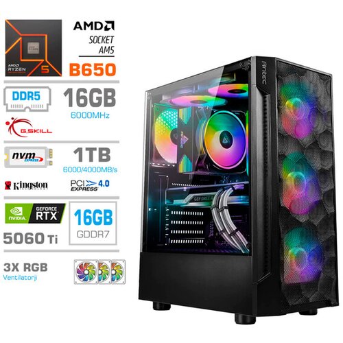 MEGA gaming namizni računalnik MT S7 Ryzen 5 7600X/16GB/1TB SSD/RTX 5060 Ti/črna Slike