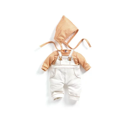 Djeco Pomea – hlače z naramnicami in majica s čepico za punčke