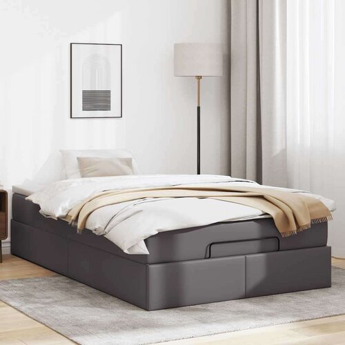 VidaXL otomanski okvir kreveta s madraca sivi 120x190cm umjetne kože Slike