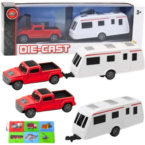  Metalni set vozila Pickup s kamperom DIE-CAST - rdeče/belo Cene