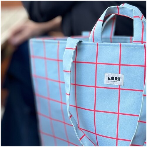 Lori Barcelona Nakupovalne torbe Tote Bag Windowpane - Light Blue/Red Modra Cene