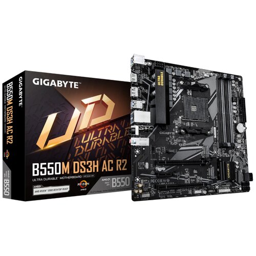 Gigabyte B550M DS3H AC R2 Motherboard - AMD Ryzen 5000 CPUs, 5+3 Phases VRM, up to 4733MHz DDR4 (O.C.), 1xPCIe 4.0 + 1xPCIe 3.0 M.2, Wi-Fi 5, 1GbE LAN, USB 3.2 Gen 1 Slike