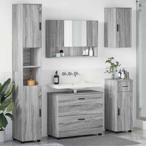vidaXL Komplet pohištva za kopalnico s predalom 5 pcs Siva sonoma Cene
