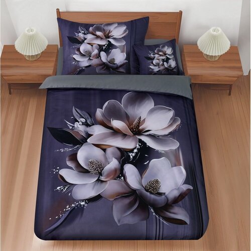 My House Temno vijolična enojna 3-delna posteljnina 140x200 cm Magical Magnolias &amp;ndash; Slike