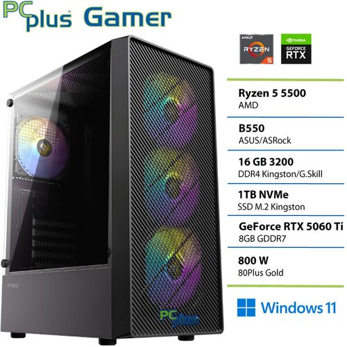 PCPLUS Namizni računalnik PCPLUS Gamer Ryzen 5 5500, 16 GB RAM, 1 TB SSD, RTX 5060 Ti 8GB, W11H|Gaming, (5000088842) Cene