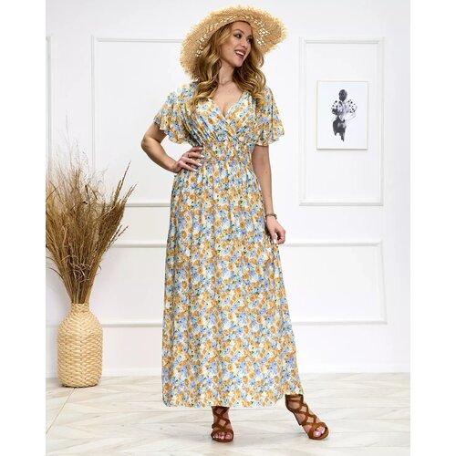 Resti Blue and yellow women's floral midi dress - Shoes Cene