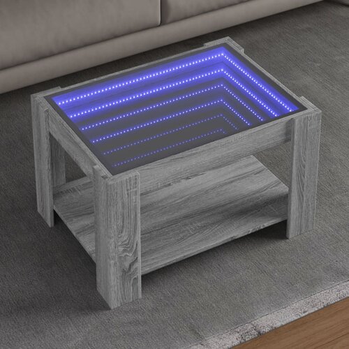 vidaXL Klubska mizica LED siva sonoma 73x53x45 cm inženirski les Cene