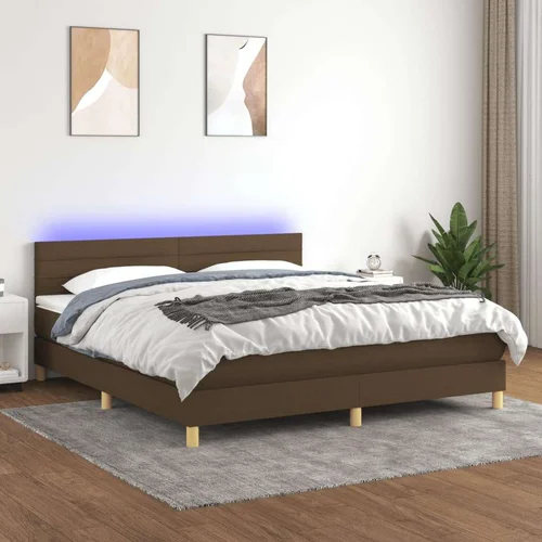  Box spring postelja z vzmetnico LED temno rjava 160x200cm blago, (20883850)