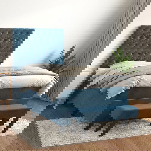 VidaXL Box spring postelja z vzmetnico temno modra 80x200 cm žamet Slike