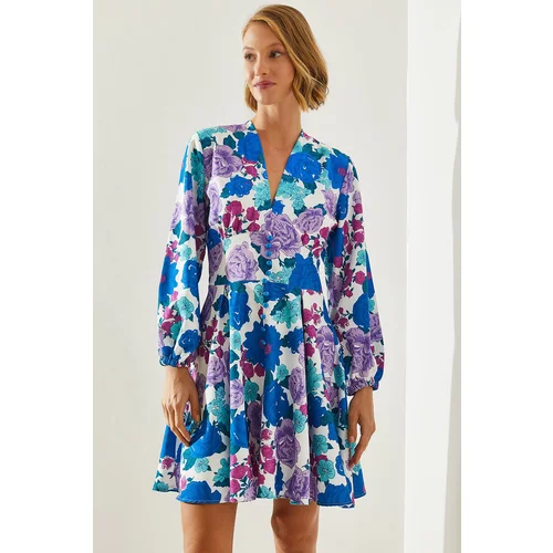 Bianco Lucci Women's V-Neck Button Detailed Floral Patterned Dress 21400