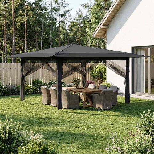 Gazebo s 4 bočne strane 4 x 4 m Svjetlosiva i antracit - Svjetlosiva i antracit s 4 bočna zida Cijene