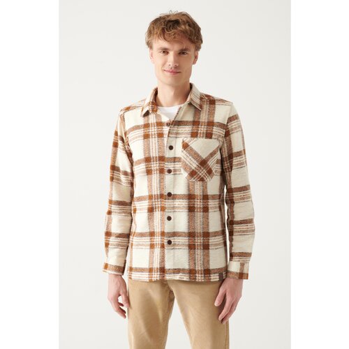 Avva Men's Ecru Oversize Lumberjack Shirt with Pocket Slike