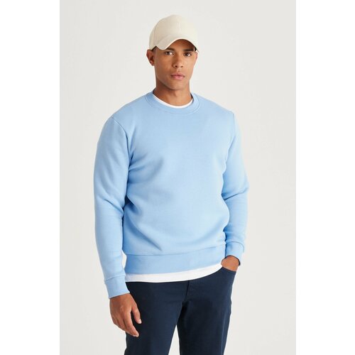AC&Co / Altınyıldız Classics Men's Light Blue Standard Fit Regular Cut Inner Fleece 3 Thread Crew Neck Cotton Sweatshirt Cene
