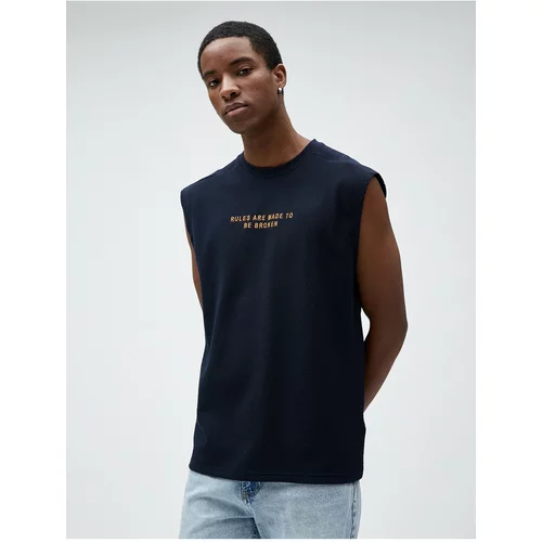 Koton Sleeveless T-Shirt with Slogan Embroidered Textured Crew Neck.