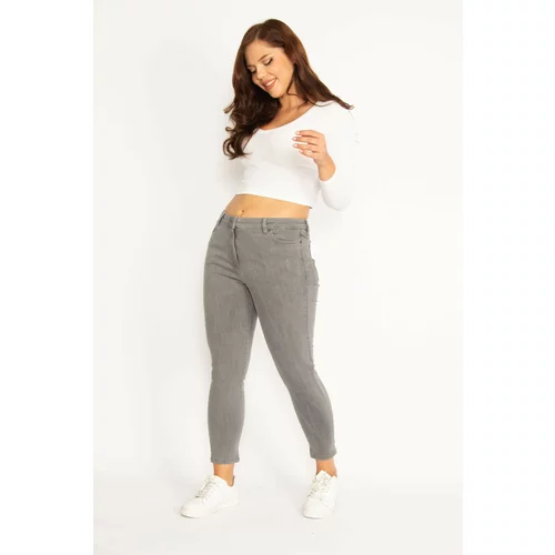 Şans Women's Plus Size Gray 5-Pocket Lycra Jeans