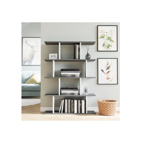 Hanah home Harmon Bijela antracit polica za knjige 90x25x127.4cm, Sivo bijela Cijene