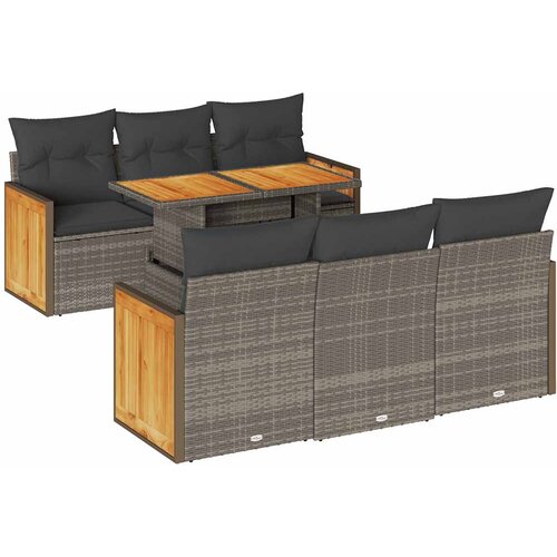 Maison Chic Seti vrtnega pohištva - Vrtna garnitura - Vrtni pohištvo set z blazinami 7-delna siv ratan/akacija, (21796108) Cene
