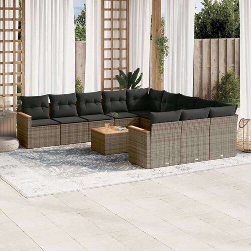  12-dijelni set vrtnih sofa od poliratana s jastucima sivi Slike