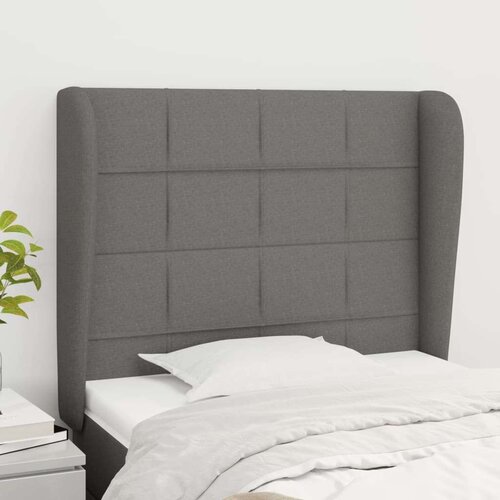 Vzglavje z u&amp;scaron;esi temno sivo 103x23x118/128 cm blago, (20794630) Slike
