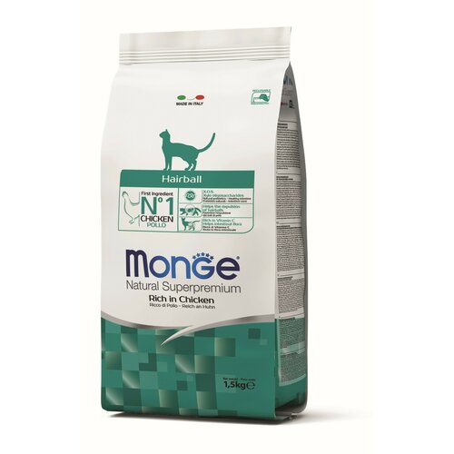 Monge suva hrana za mačke sa ukusom piletine Hairball, 1.5kg Slike
