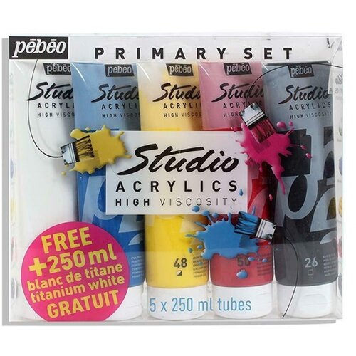  Akrilne boje Pebeo Studio Acrylic - osnovni set - 5 x 250 ml (Set) KORISTI SE Slike