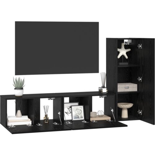 VidaXL Set TV ormarića s policom s pohranom s vratima 3 pcs Crni hrast S 30.5 x 30 x 90 cm Slike