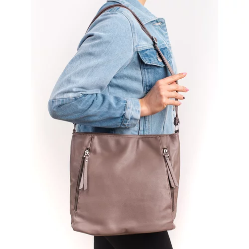 SHELOVET Beige women's handbag with decorative zippers