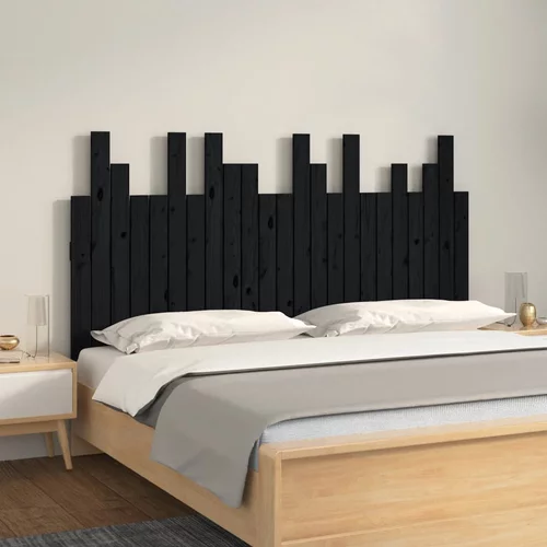 vidaXL Stensko posteljno vzglavje črno 146,5x3x80 cm trdna borovina