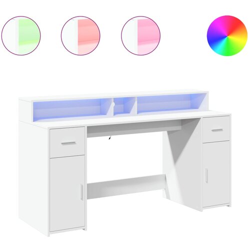  Radni stol LED bijeli 160x55x91 cm od konstruiranog drva Slike