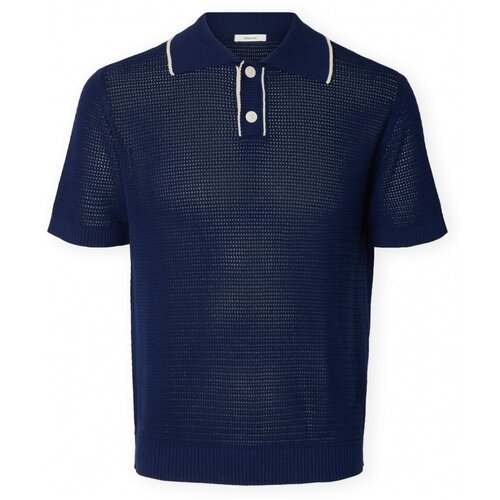 Selected Polo majice kratki rokavi Jesse Knit - Ocean Cavern/Birch Modra Cene