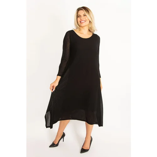 Şans Women's Plus Size Black Lined Crepe Dress