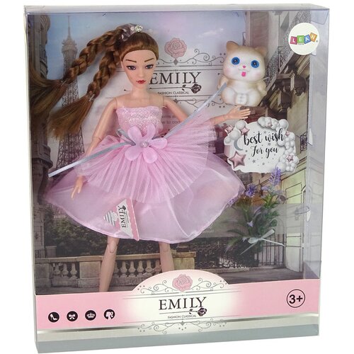  Lutka za igru Emily sa bež mačkom i pletenicama - 30 cm Slike