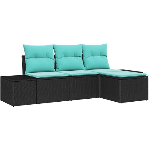 vidaXL Vrtna sedežna garnitura 4 pcs Črna in turkizna poli ratan, (5000144536) Cene