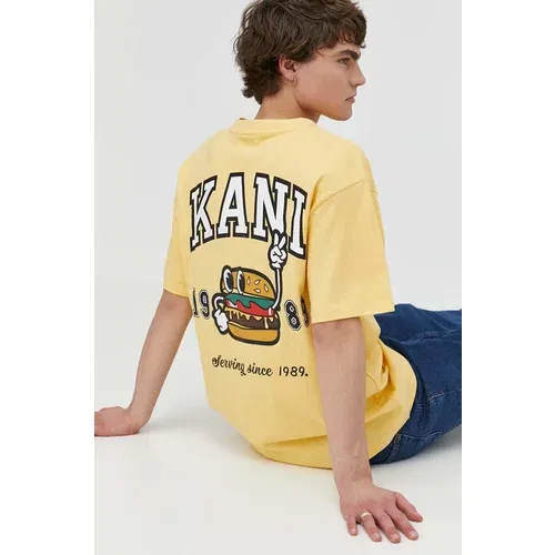 Karl Kani Pamučna majica za muškarce, boja: žuta, s tiskom
