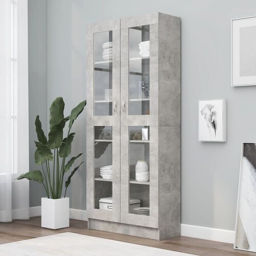 VidaXL Vitrina betonsko siva 82,5x30,5x185,5 cm iverna plo&amp;scaron;ča Slike
