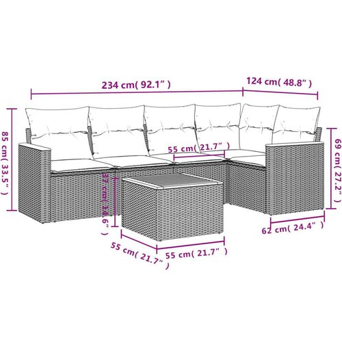  6-dijelni set vrtnih sofa s jastucima crni od poliratana Slike