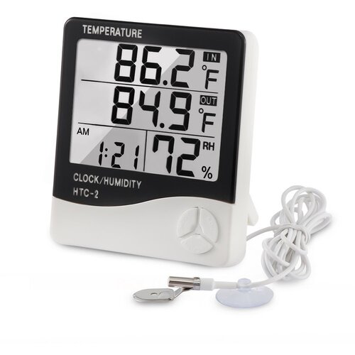 Termometar HTC-2 JWD temperetura, sat, vlaznost vazduha, sonda beli Cene