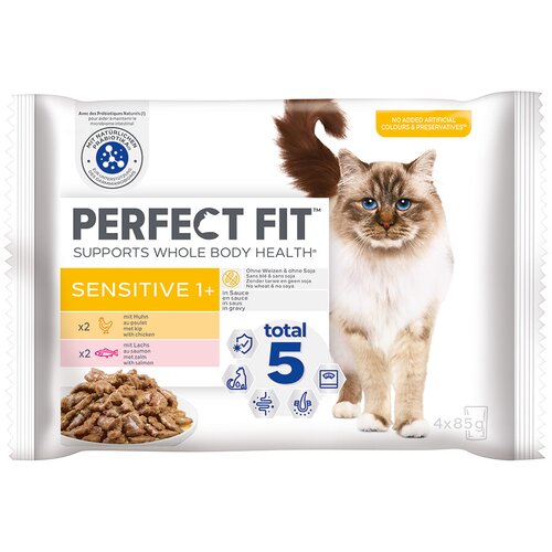 PerfectFIT Sensitive 1+ - Me&scaron;ano pakiranje: Pi&scaron;čanec in losos, 4 x 85 g Cijene