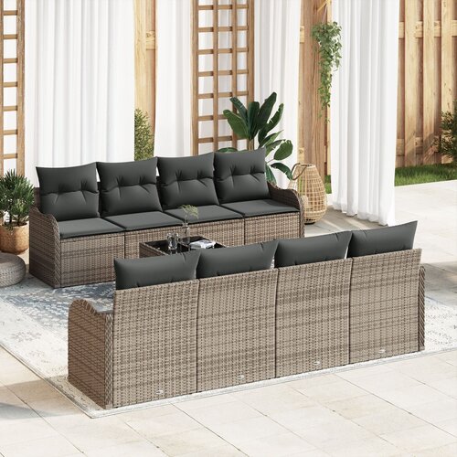 VidaXL 9-dijelni vrtni sofa set s jastučićima siva poli ratan, 2-sjedalni vrtni sofa s jastučićima siva poli ratan Slike