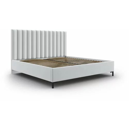 Mazzini Beds Svetlo siva oblazinjena zakonska postelja s prostorom za shranjevanje z letvenim dnom 200x200 cm Casey –