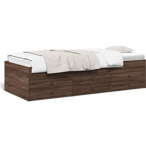 vidaXL Dnevna postelja s predali rjavi hrast 100x200 cm inženirski les