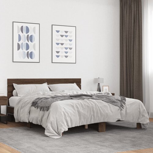Furnova Posteljni okvir rjav hrast 150x200 cm inženirski les in kovina, (21937167) Slike