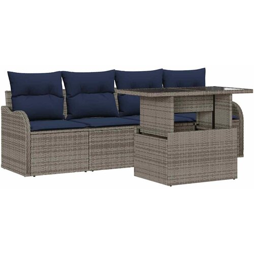 vidaXL Vrtna sedežna garnitura z blazino 5 pcs Siva Poly ratan, (5000063203) Cene