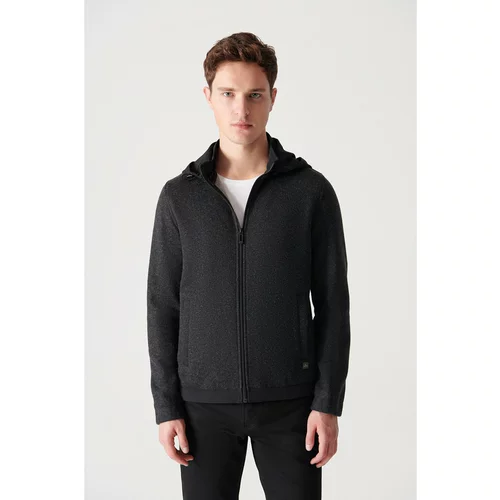 Avva Men's Anthracite Hooded Collar Coat with Side Pockets