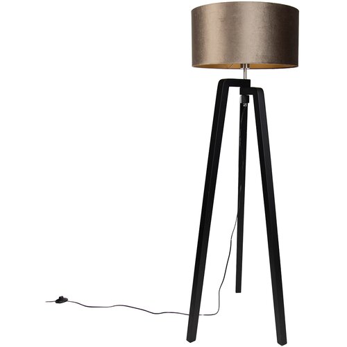 QAZQA Vloerlamp zwart tripod met kap bruin met gouden binnenkant 50cm - Puros Cene