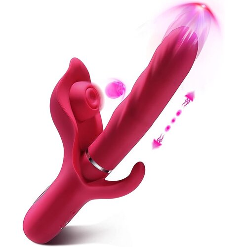 Paloqueth Thrusting 3-in-1 G-Spot Rabbit Triple Vibrator Red Slike