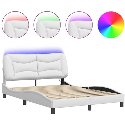Maison Chic Posteljni okvir - Dvoposteljna postelja - Zakonska postelja z LED lučkami bel 140x190 cm umetno usnje, (21695178) Slike