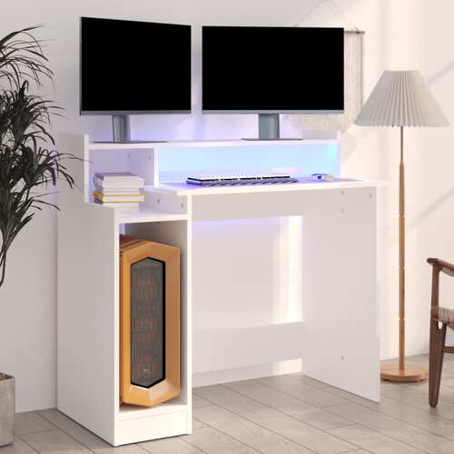 VidaXL Radni stol s LED svjetlima bijeli 97x45x90 cm konstruirano drvo Slike