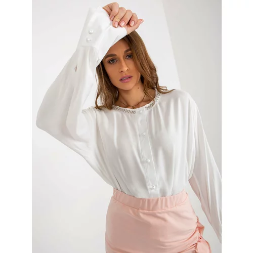 Fashion Hunters Ecru loose formal blouse with button fastening