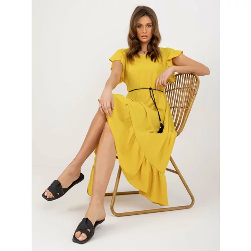 Fashion Hunters Navy yellow summer dress with ruffles and short sleeves